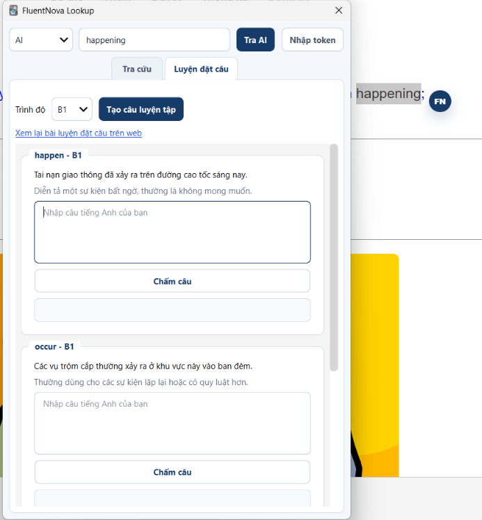 FluentNova Lookup Pop Up - phân biệt từ gần nghĩa