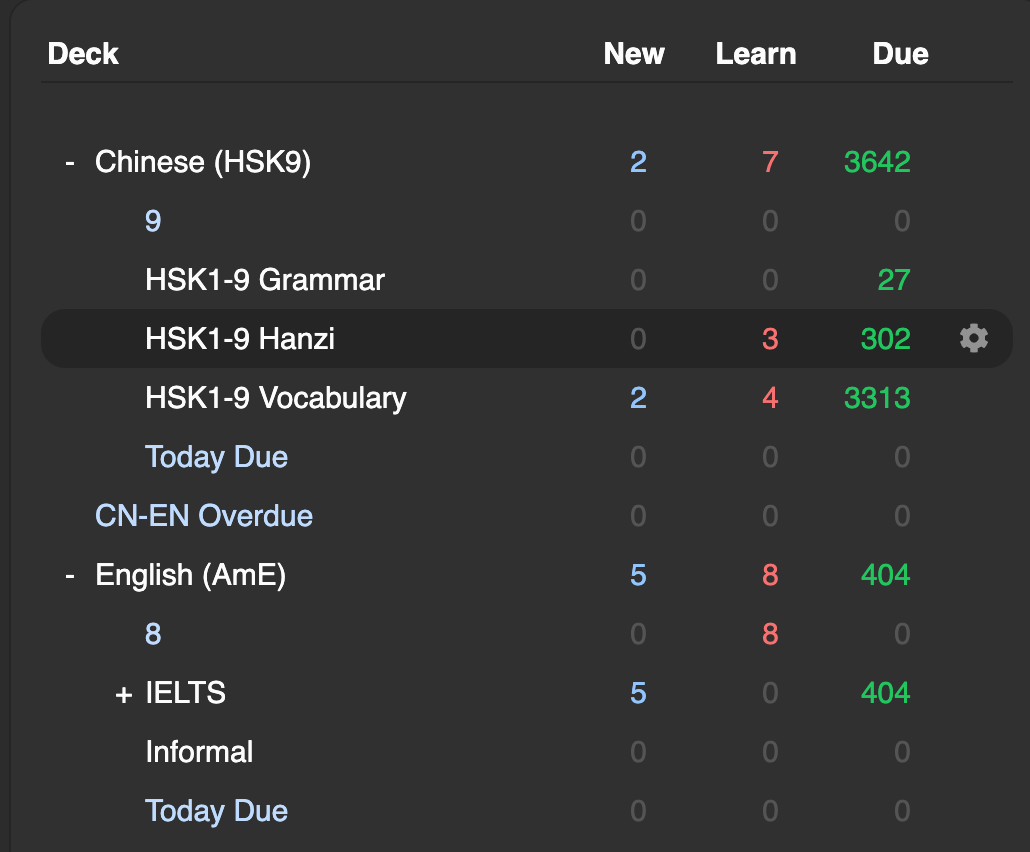 Bộ thẻ HSK 1-9 Anki — giao diện từ vựng và hán tự